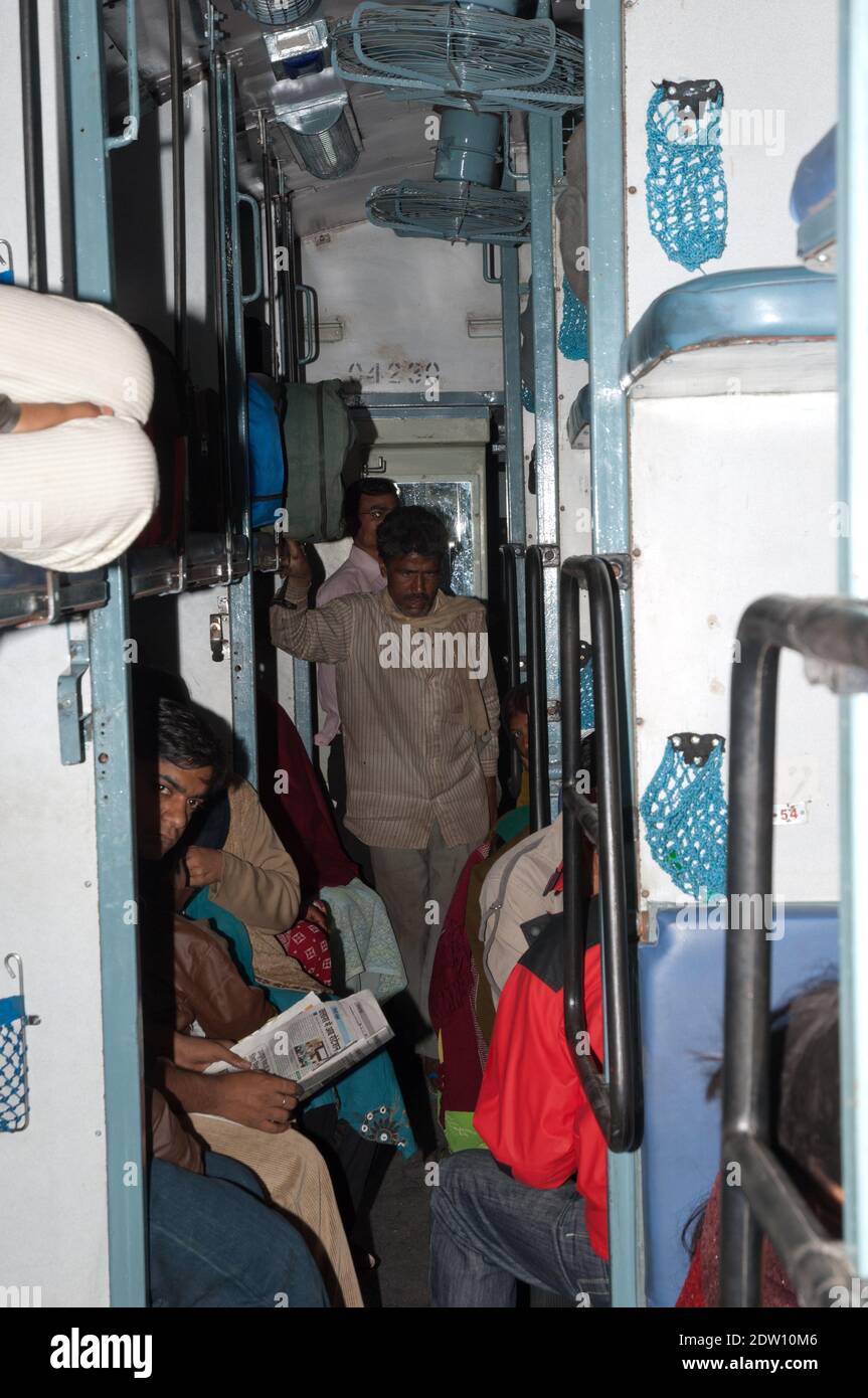 Madhya Pradesh, India-January 27, 2010: inside of a Indian train. Stock Photo