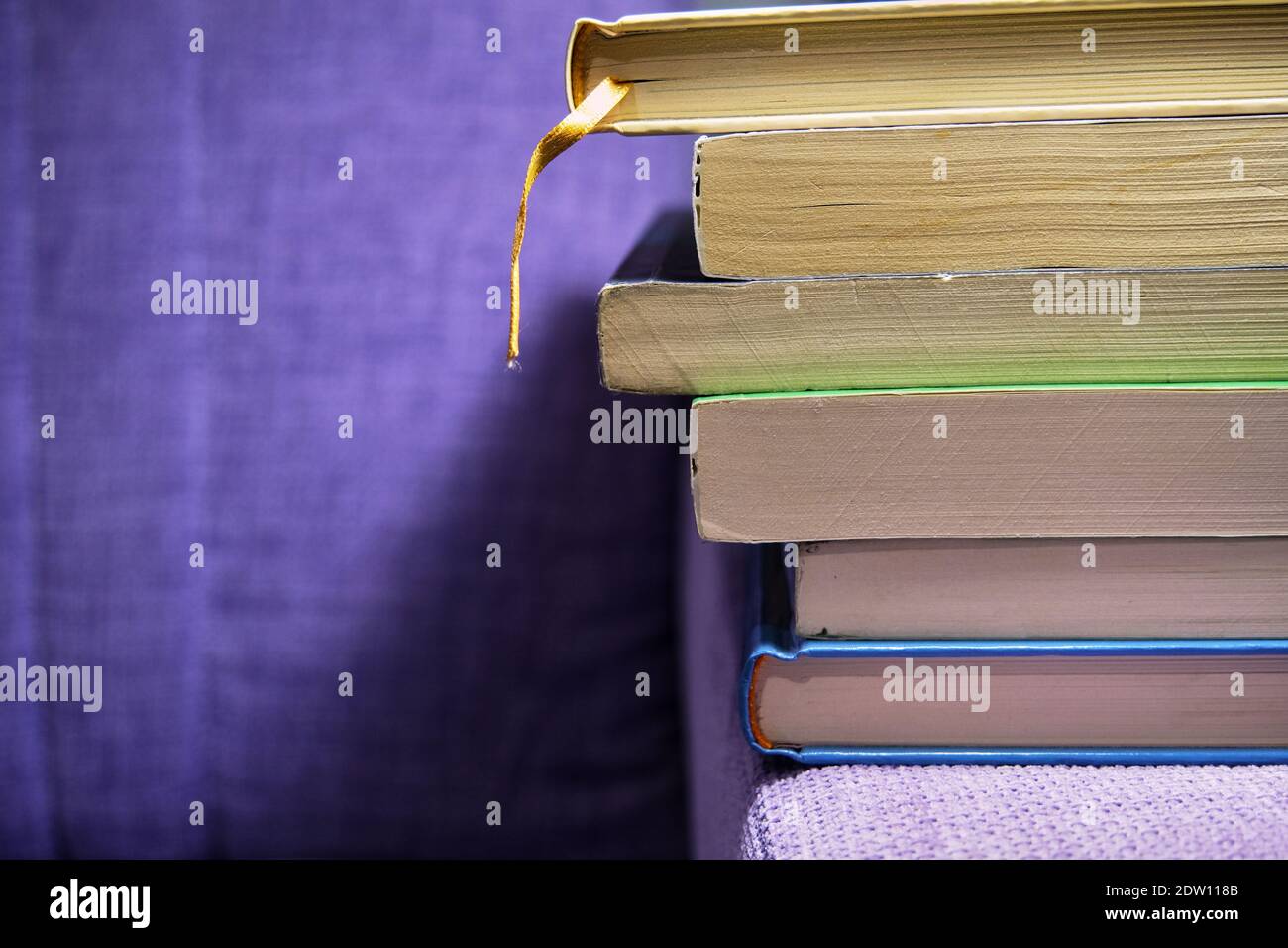 Books and reading love. bundle of books closed up photo. Stock Photo