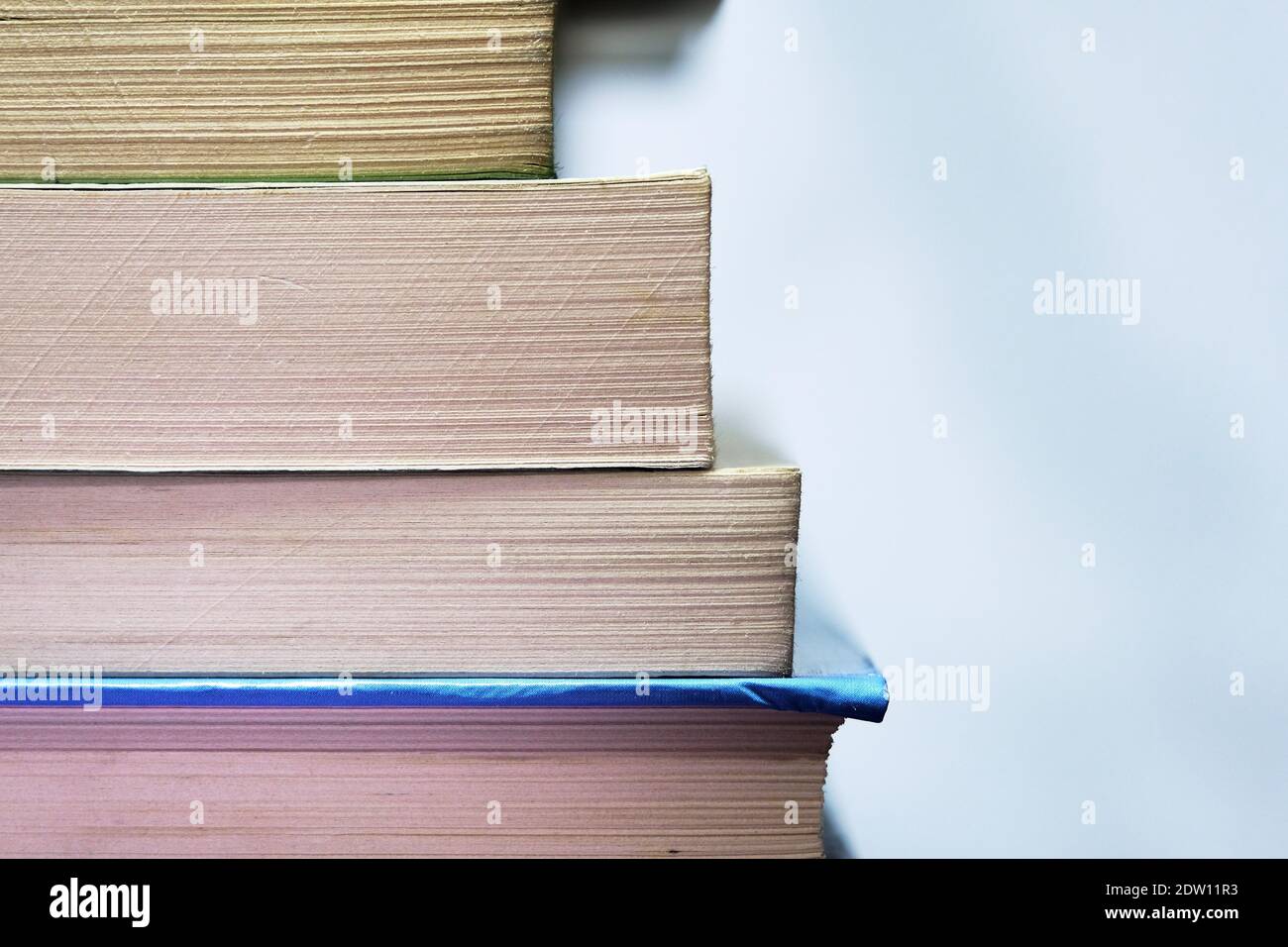 Books and reading love. bundle of books closed up photo. Stock Photo