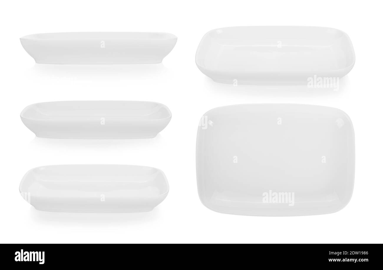 Montage Of Ceramic Plates Against White Background Stock Photo Alamy