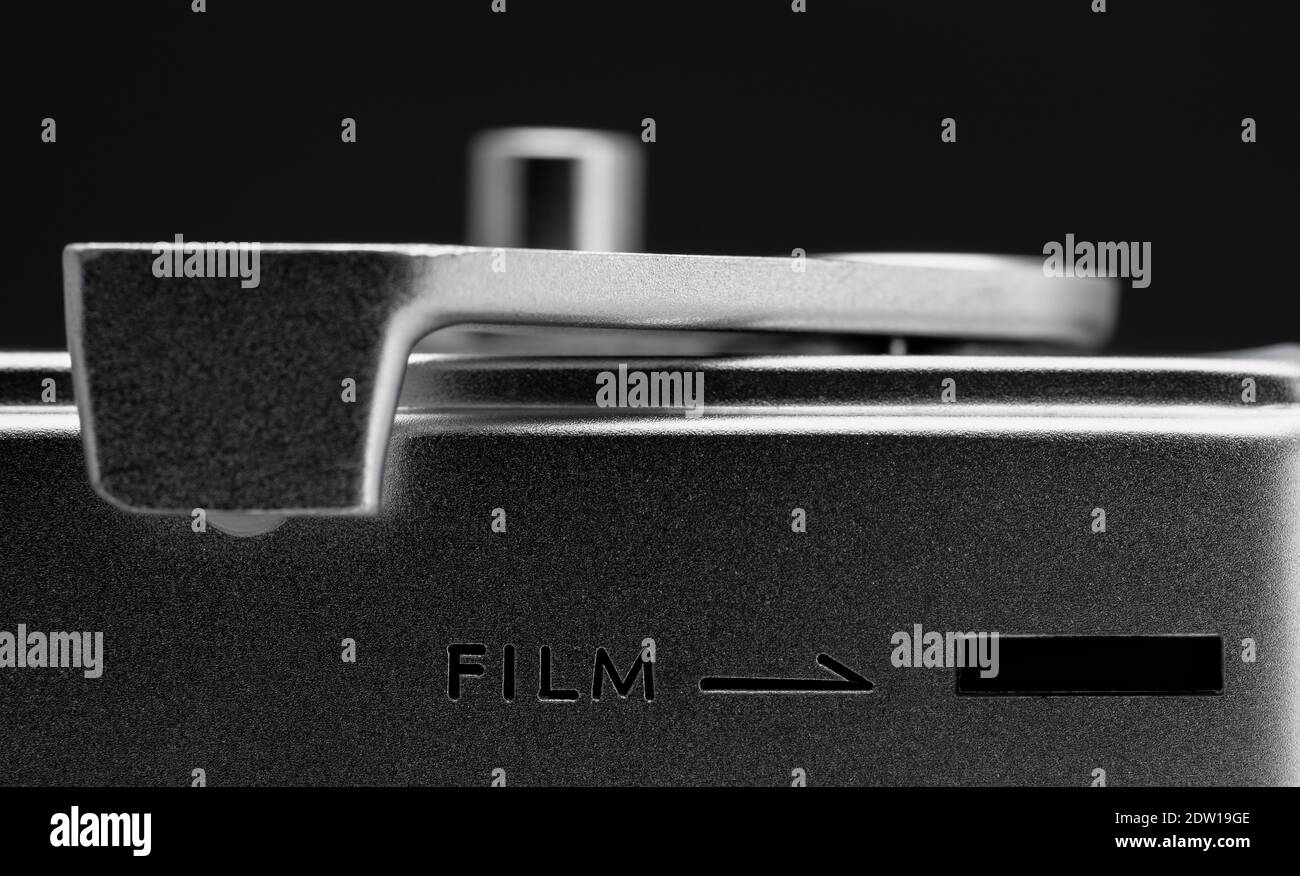 Film wind lever of old rangefinder camera Stock Photo