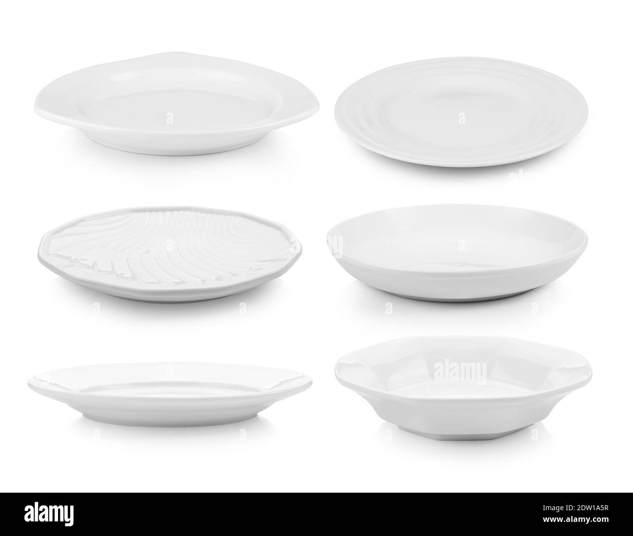 Montage Of Various Ceramic Plates Against White Background Stock Photo Alamy