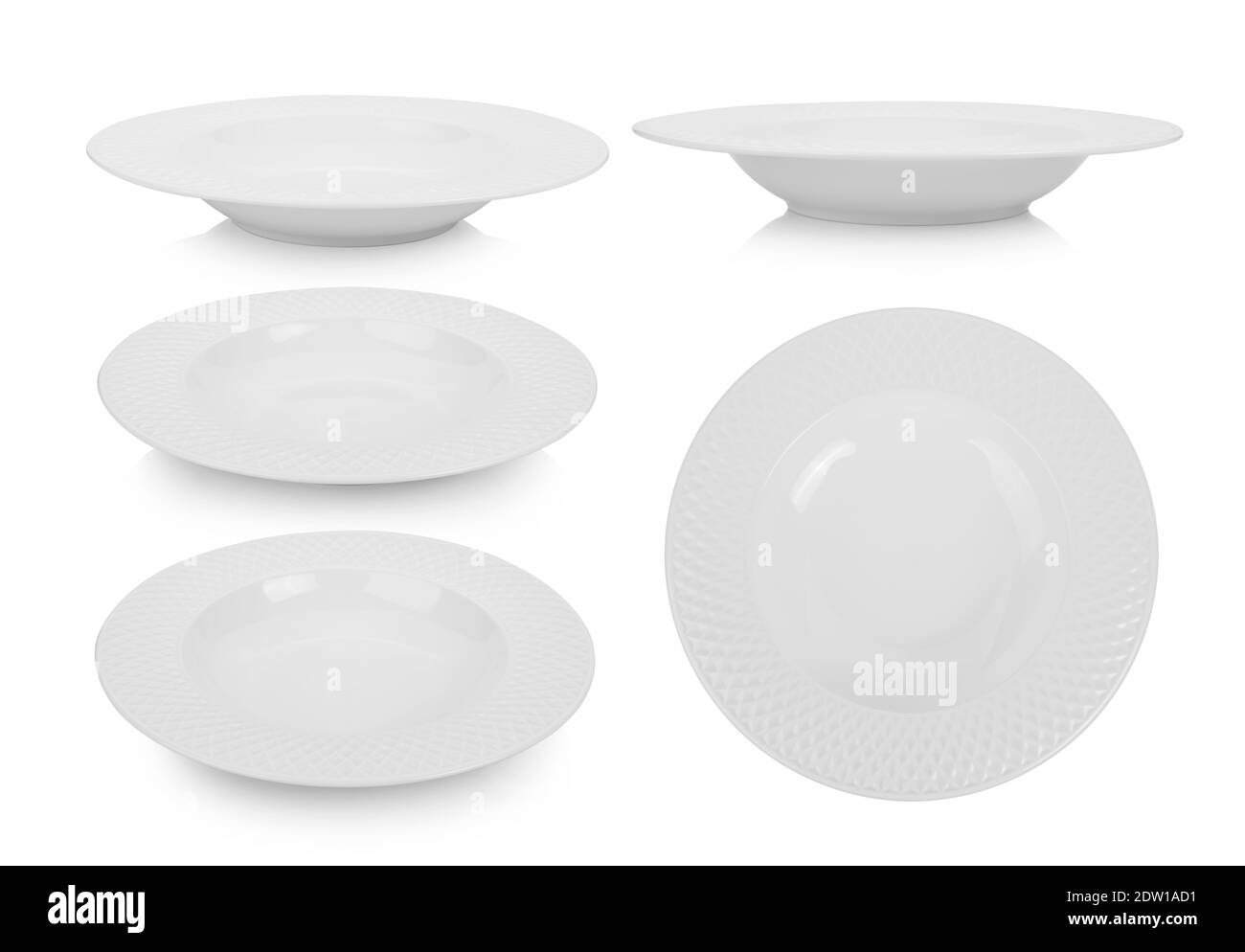 Montage Of Ceramic Plates Against White Background Stock Photo Alamy