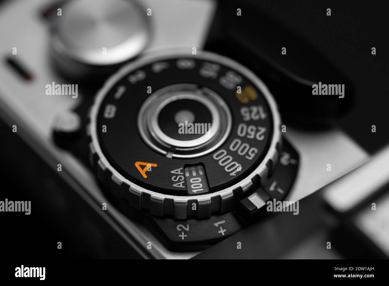 Shutter speed dial with exposure compensation values on a vintage film