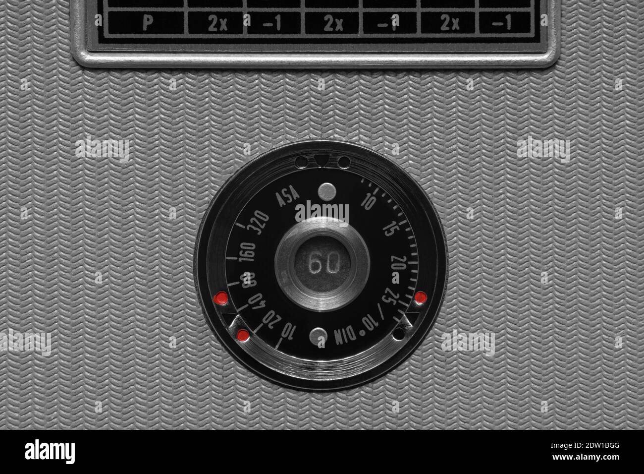 Film speed indicator window of vintage film camera Stock Photo