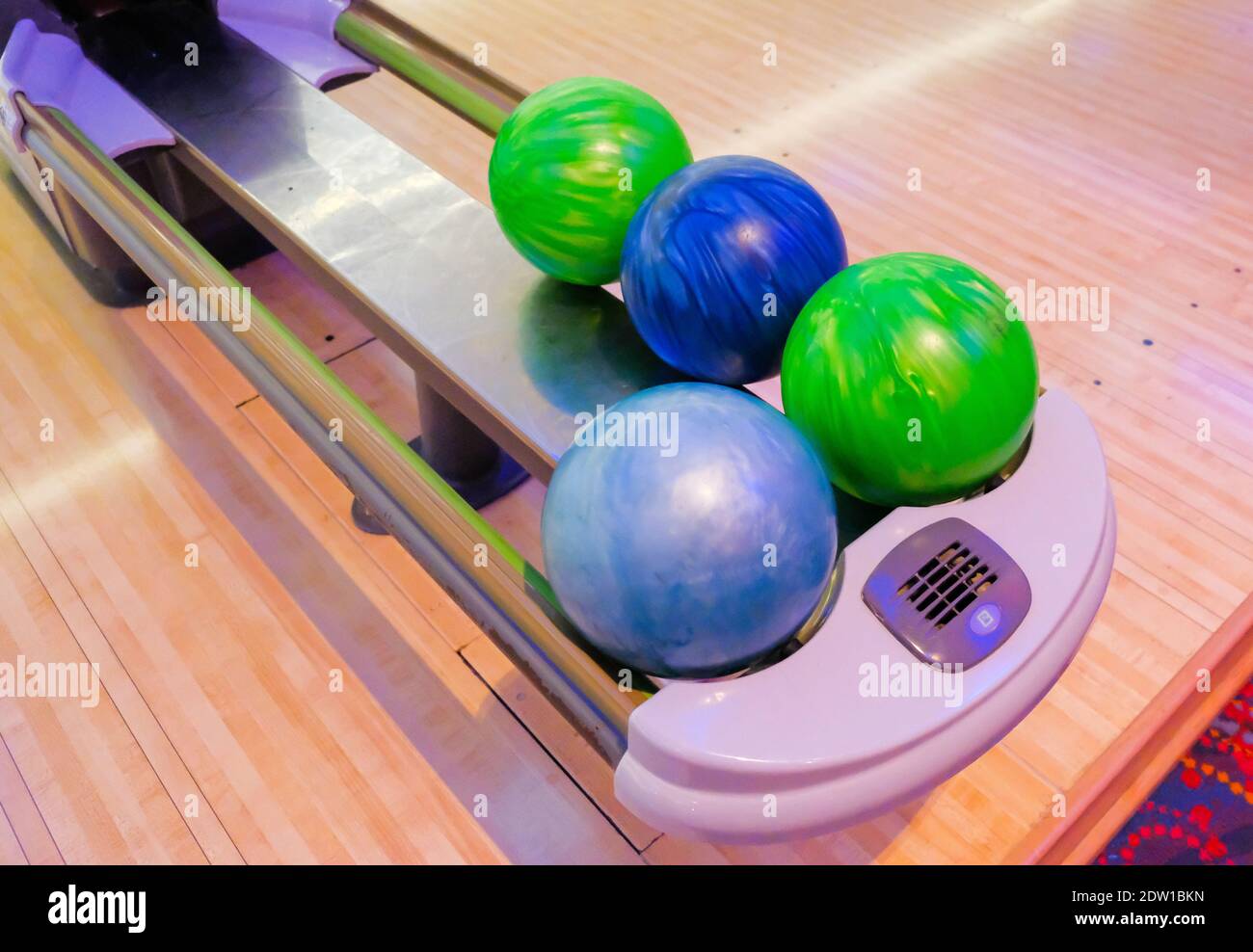 Bowling Balls In Return Area Stock Photo Alamy