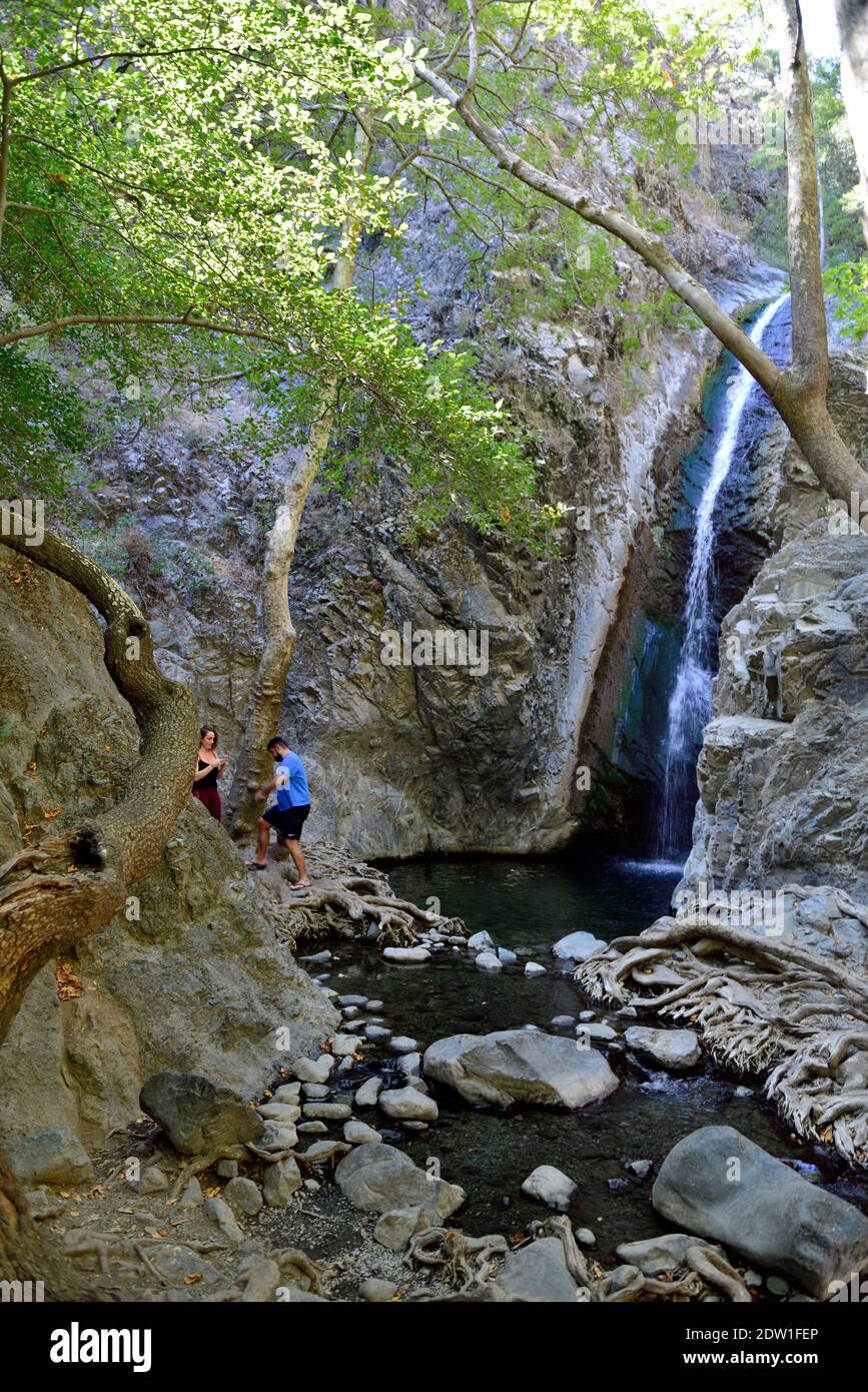 Millomeris Waterfalls tourist attraction in Troodos mountains between Pano and Platres villages, Cyprus Stock Photo