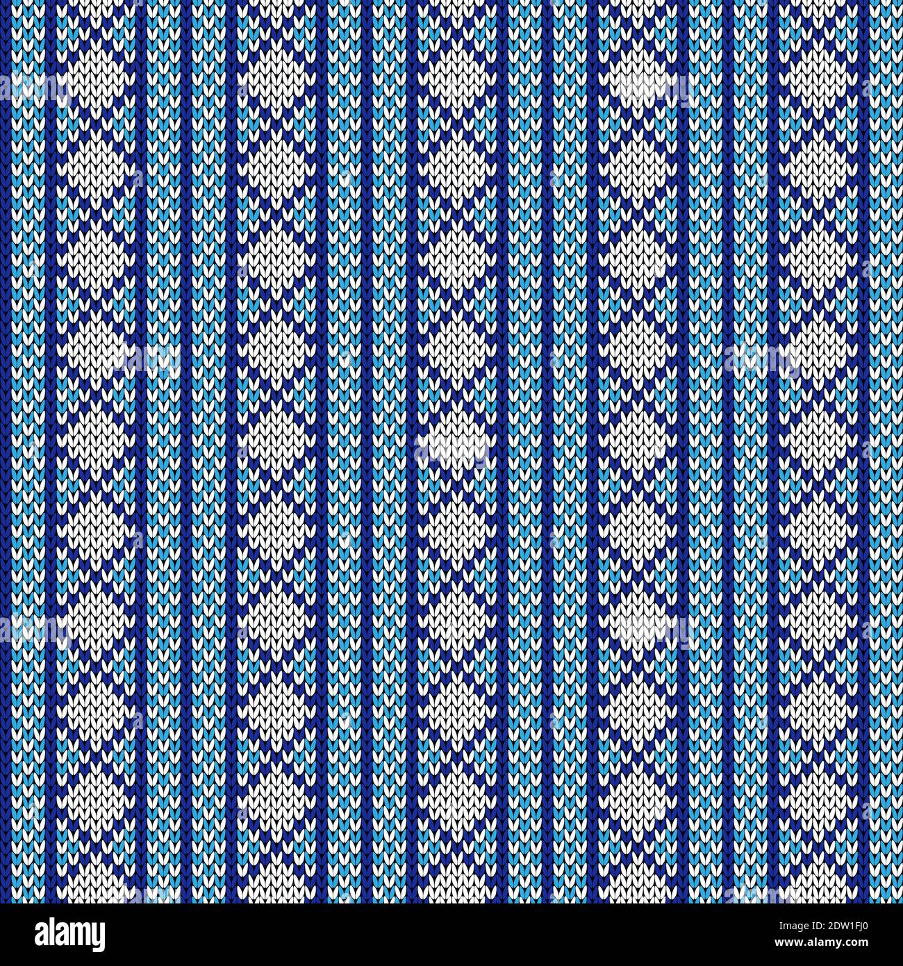 Seamless knitting ornate with swirl elements in blue and white hues ...