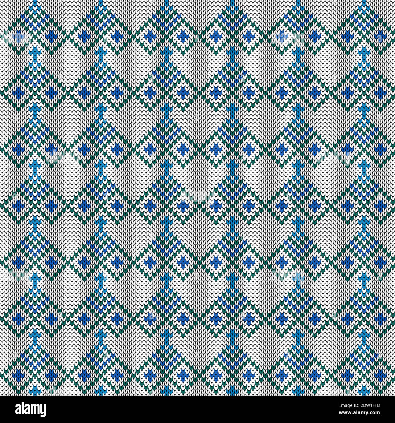Knitting seamless vector pattern as a fabric texture in turquoise, blue ...