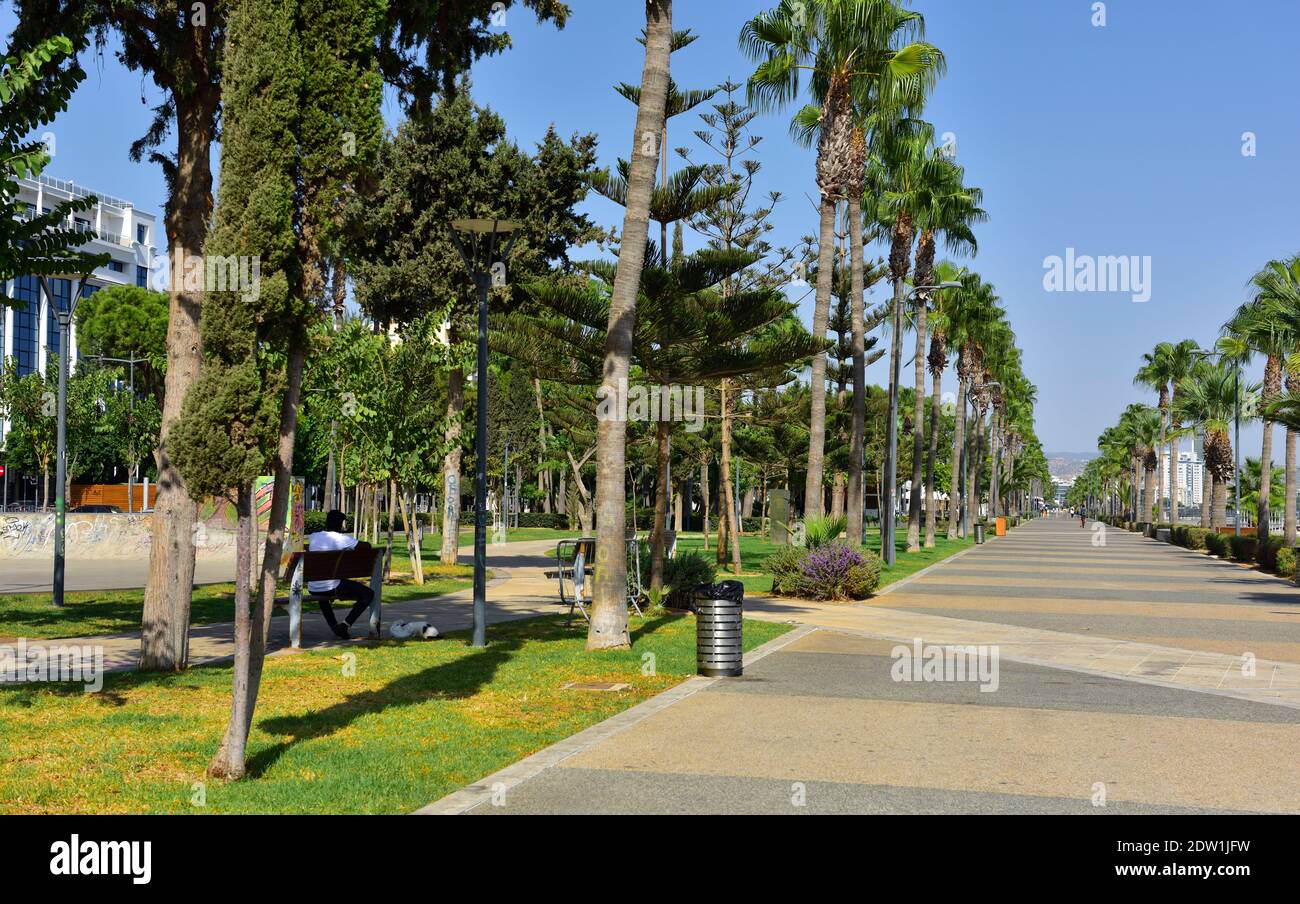 Seaside promenade, walkway by Moles park and beach, Limassol, Cyprus Stock Photo