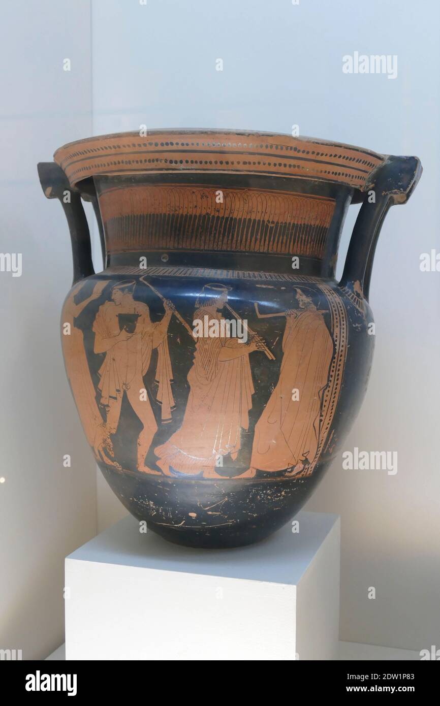 ANTALYA, TURKEY - SEP 14, 2019 - Classical Archaic Greek red on black pottery, 7th to 5th century BCE, Antalya, Turkey Stock Photo