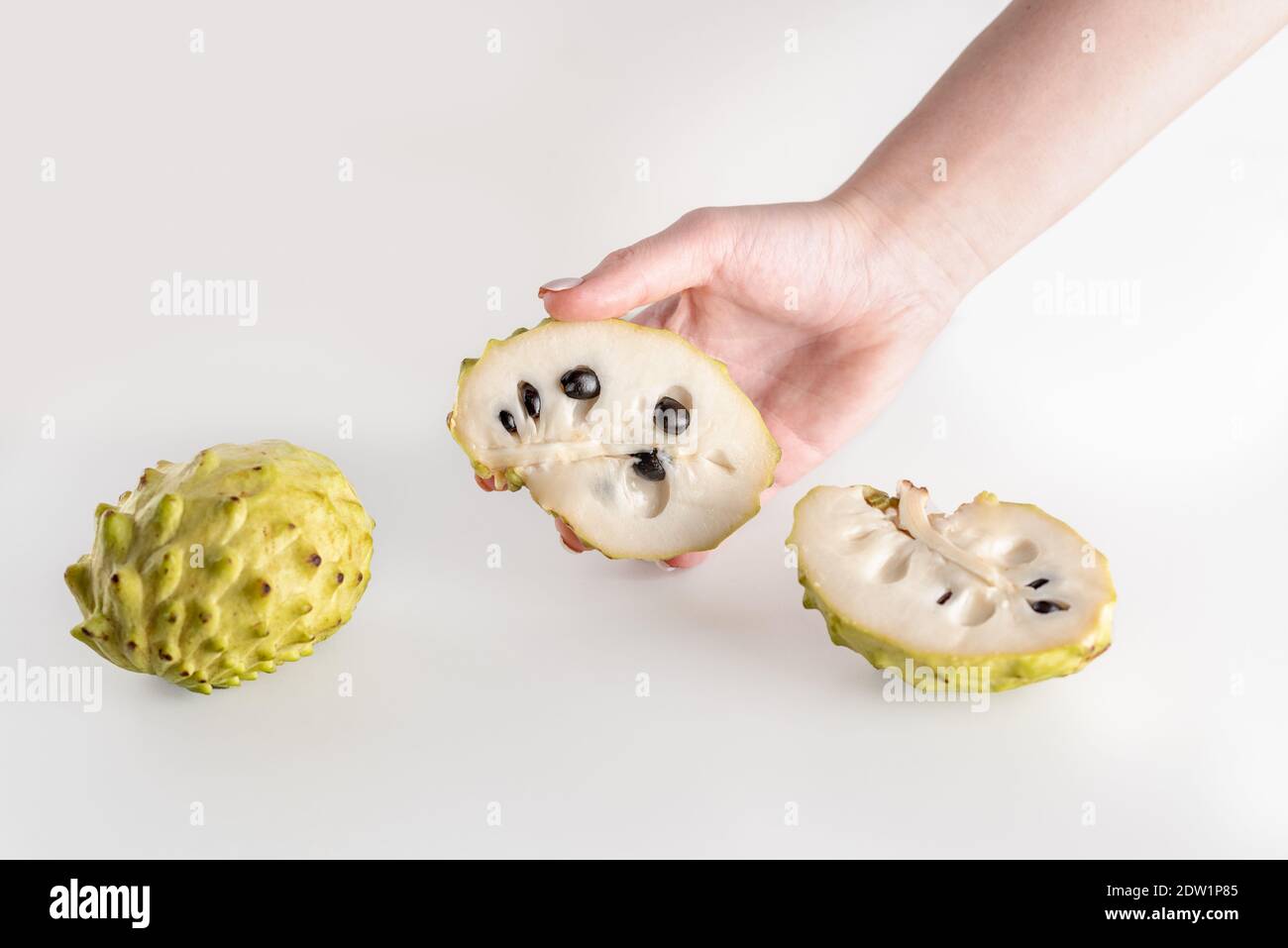 Annona, Custard Apple, Cherimoya, Sugar Apple. Woman Hands Holding ...