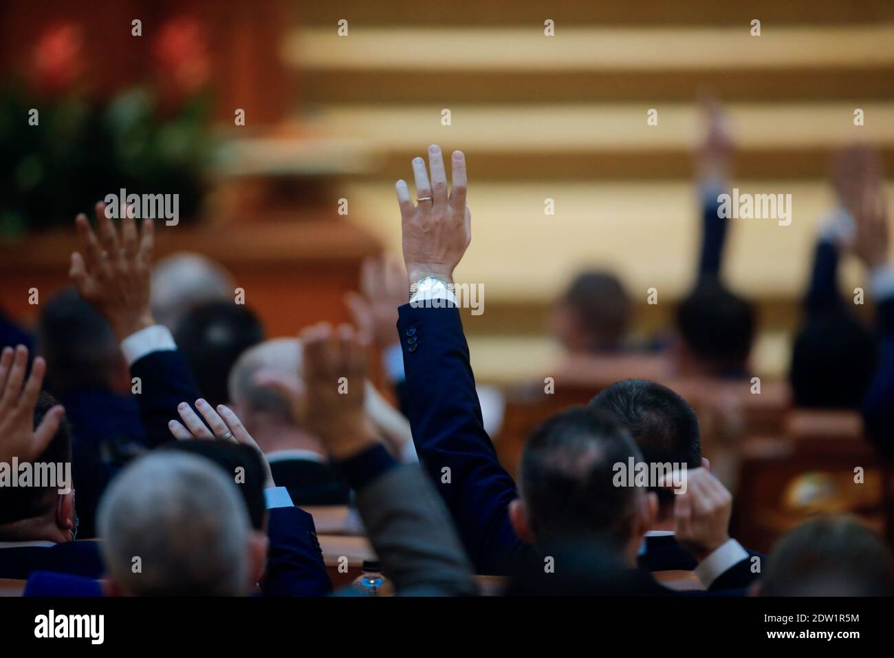 Bucharest, Romania December 22, 2020 Romanian deputies vote bills by