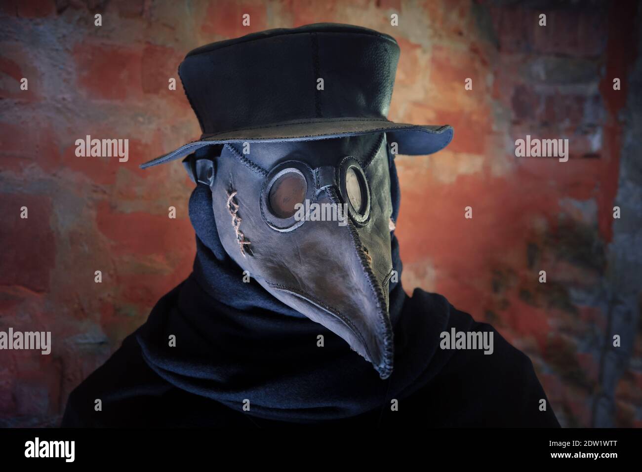 Plague mask, hat and costume of medieval Doctor. Stock Photo