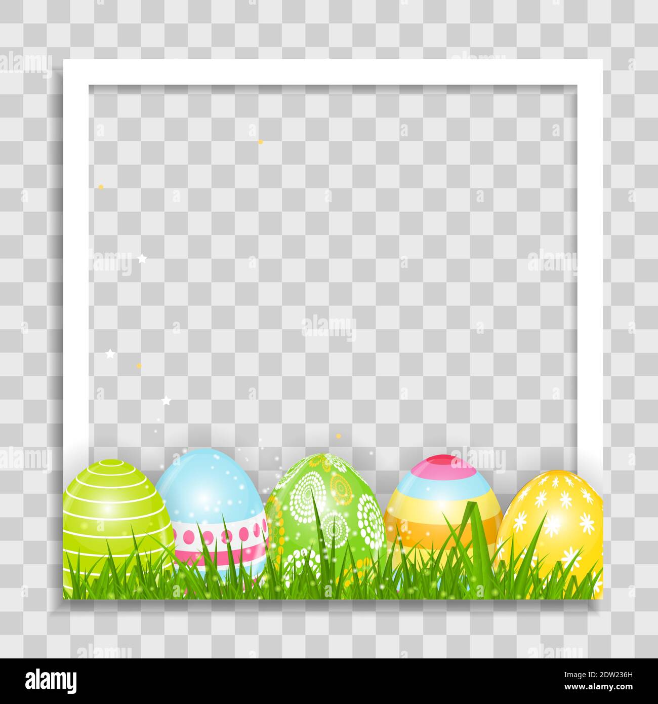 Empty Photo Frame Template with Easter Eggss for Media Post in Social Network. Vector Illustration Stock Vector