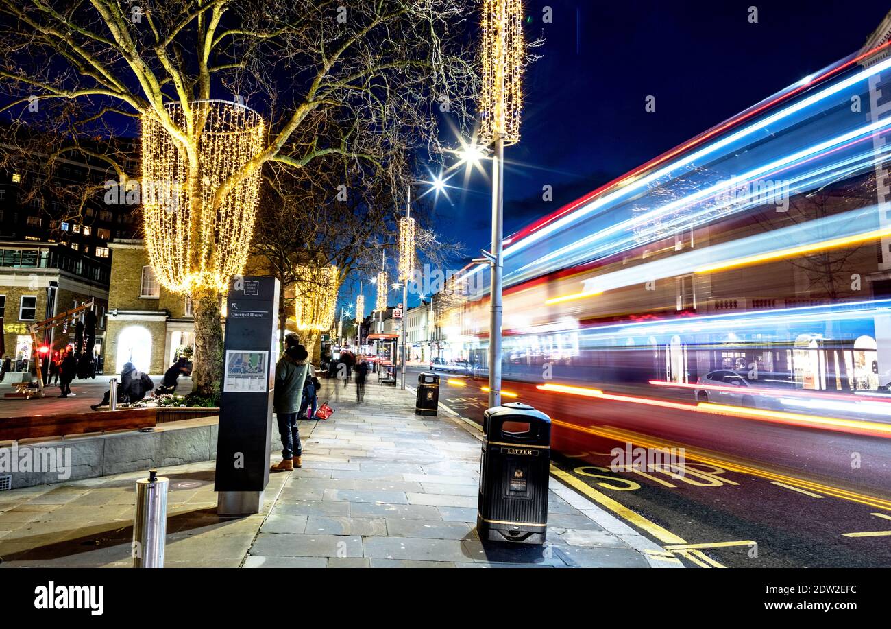 Christmas in The Kings Road at Night London UK Stock Photo