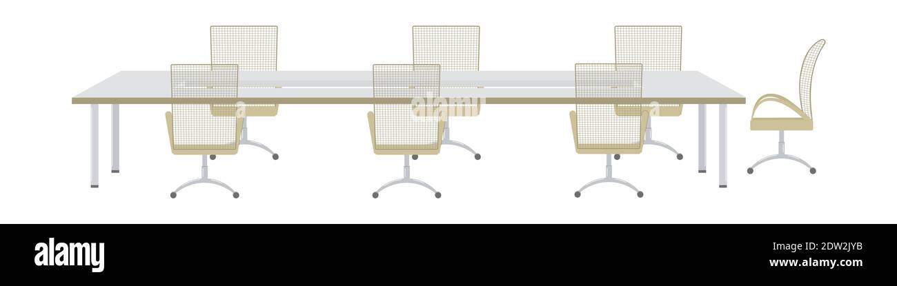 Meeting room in Bank or insurance company. Furniture for office in modern style. Long table and rolling mesh back managers chair for business meeting Stock Vector
