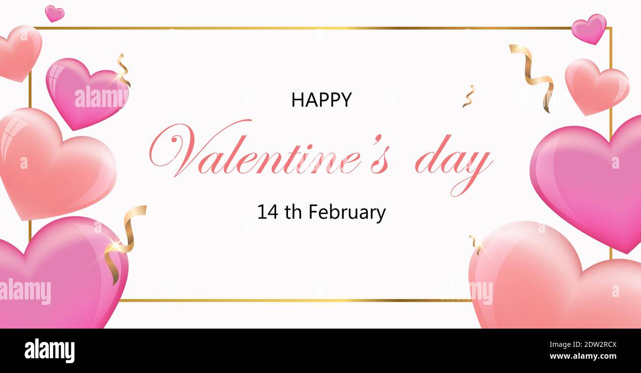 Valentines day greeting card with pink hearts. Valentine's day poster ...