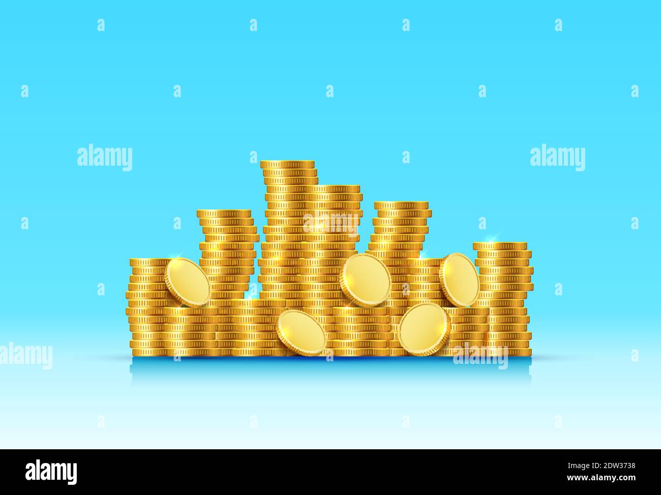 mountain of coins gold coins on blue background. Vector illustration ...