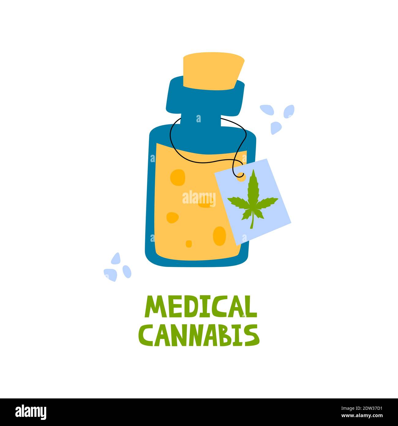 Medical cannabis oil in glass with lettering Stock Vector
