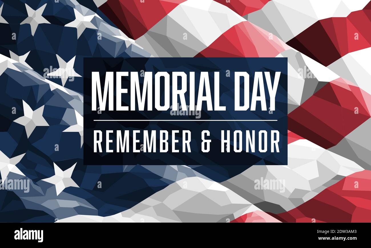 Underlined Memorial Day graphic overlay on American Flag Stock Vector