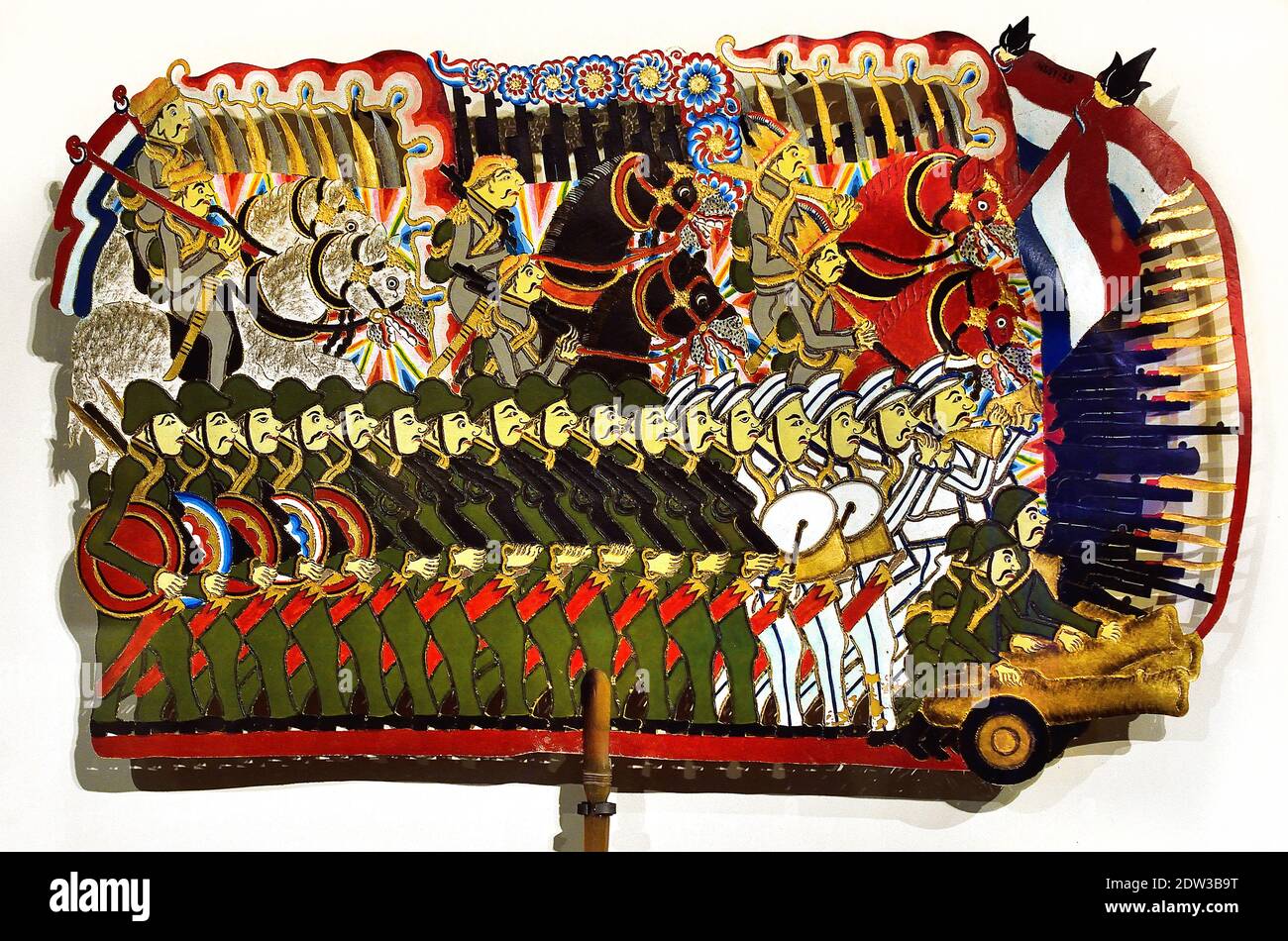 Wayang puppets of Dutch colonial army and Javanese during Java War, combatting armies, ( The Java War  or Diponegoro War  was fought in central Java from 1825 – 1830, between the colonial Dutch Empire and native Javanese rebels. )  Wayang theater from Indonesia and Malaysia. puppet and shadow play, dance and mask play, theater and performance art Stock Photo