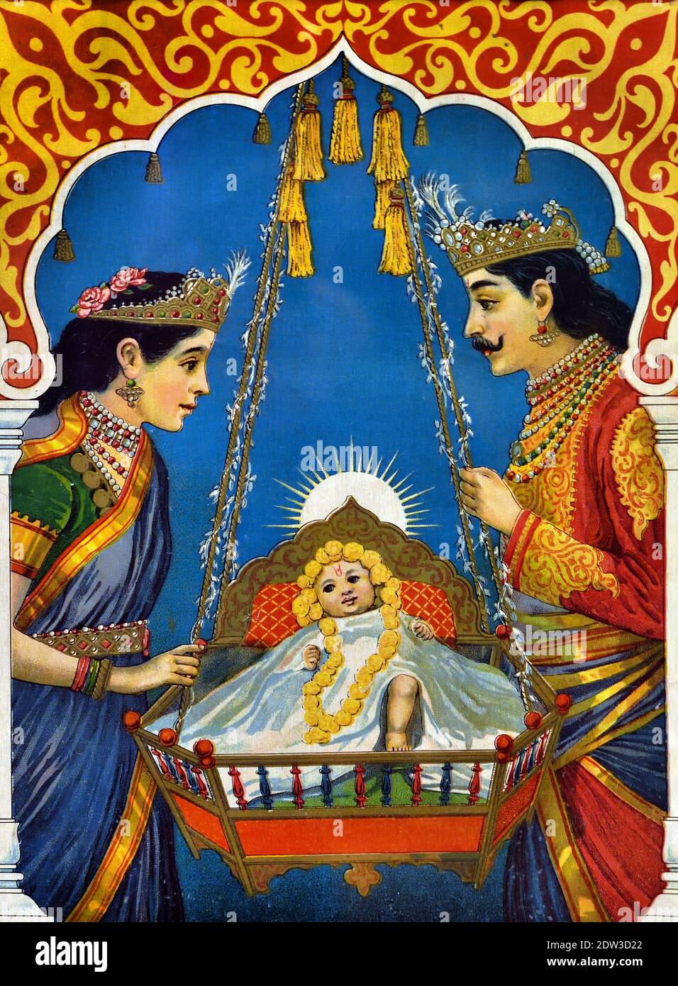 Infant Rama with his parents India, Indian, ( Rama or Ram -  Ramachandra ,Rāmacandra, major deity in Hinduism, seventh avatar of Vishnu, one of his most popular incarnations, along with,Krishna, Parshurama, Gautama Buddha. ) Stock Photo