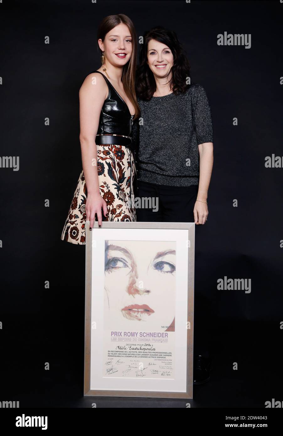 Exclusive - 2014 laureate Adele Exarchopoulos and Zabou Breitman posing during a photo shoot as part of the Prix Romy Schneider and Patrick Dewaere 2014 Awards held at Scribe Hotel in Paris, France on April 07, 2014. Photo by Jerome Domine/ABACAPRESS.COM Stock Photo