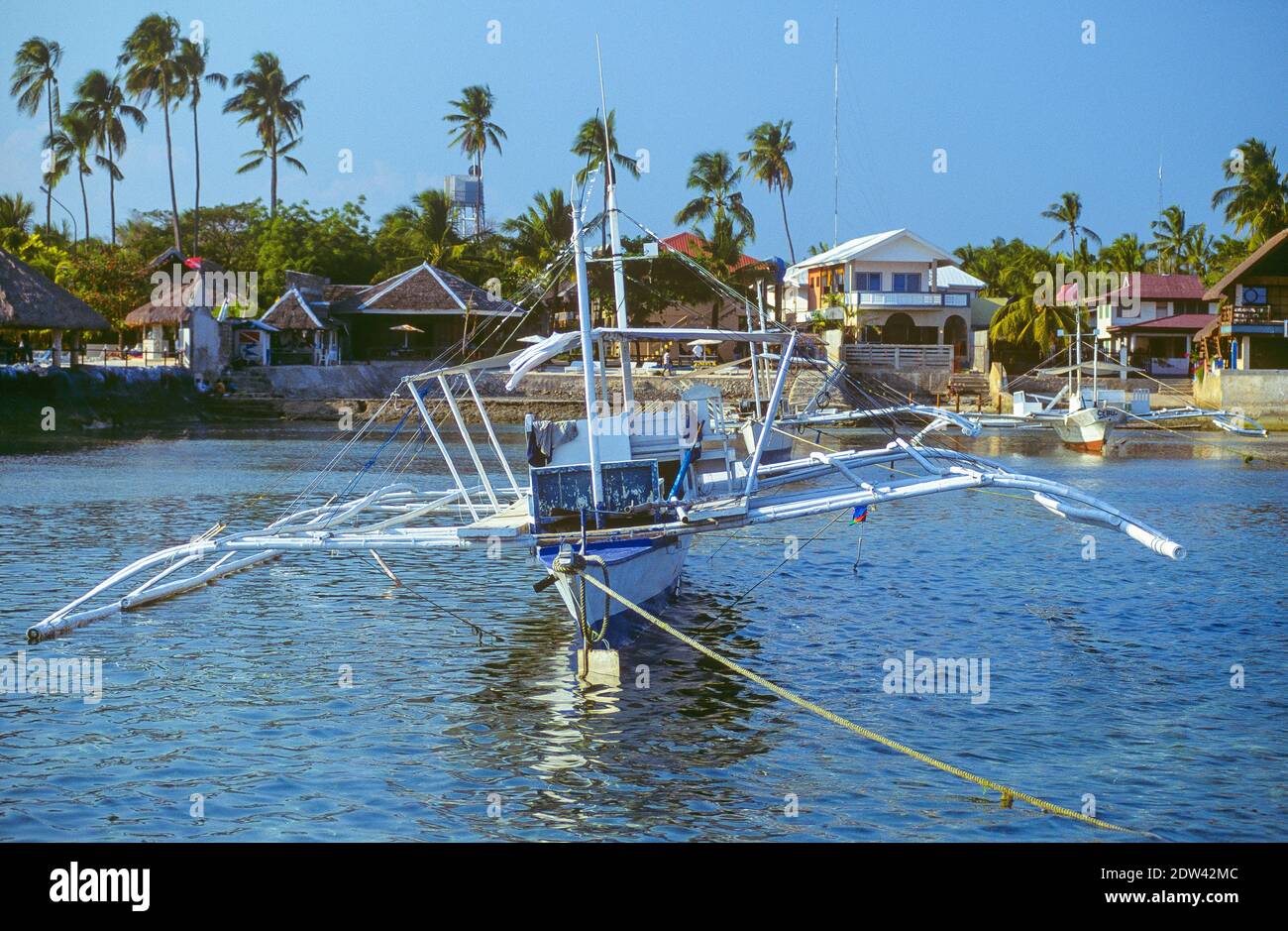 Traditional Filipino outrigger fishing boats known as 'bangka' boats