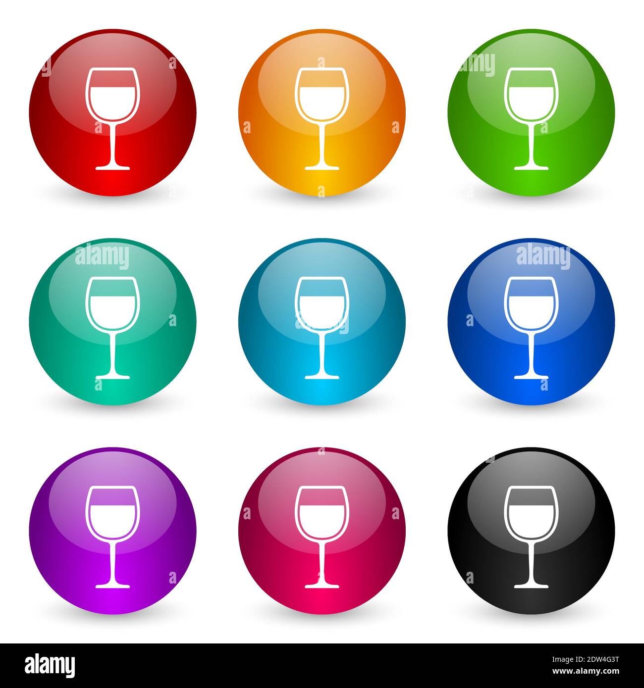 Alcohol, glass vector icons, set of colorful glossy 3d rendering ball ...