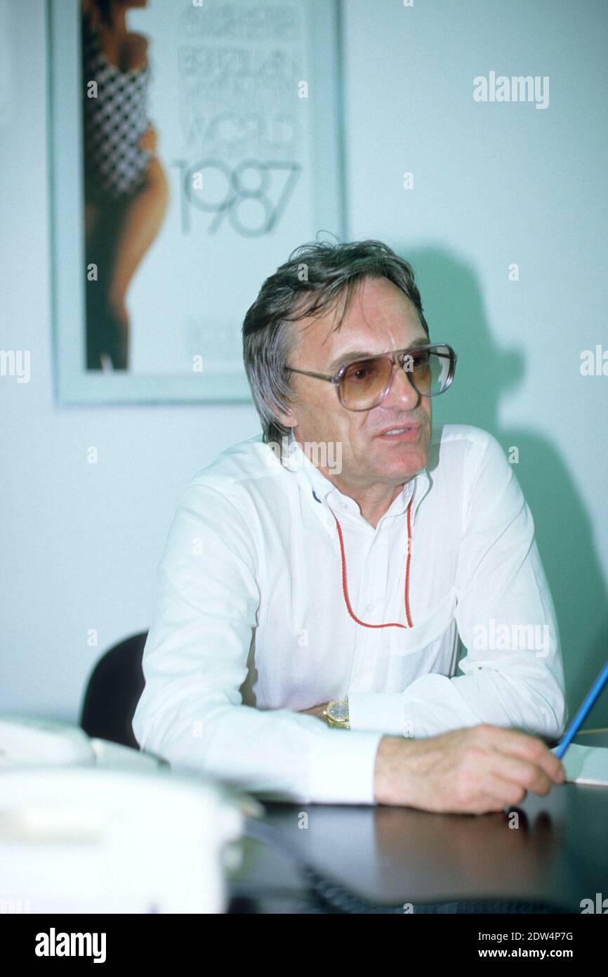 British Bernie Ecclestone New Fopa Boss Formula One Promotion And Administration In His Brazilian Grand Prix Office Jacarepagua April 1987 Photo By Bernard Asset Abacapress Com Stock Photo Alamy