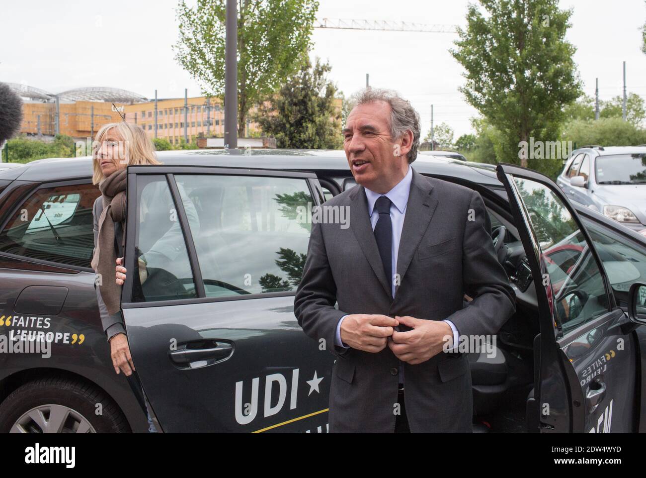Modem president François Bayrou arrives at a political Rally UDIMODEM