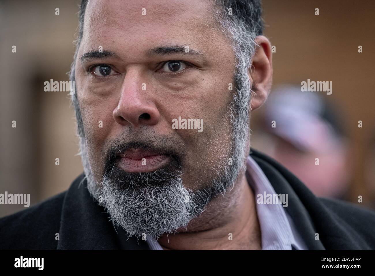 Coronavirus: David Kurten speaks at anti-lockdown ‘Santa Saves Christmas’ protest at Speakers’ Corner, Hyde Park, London, UK. Stock Photo