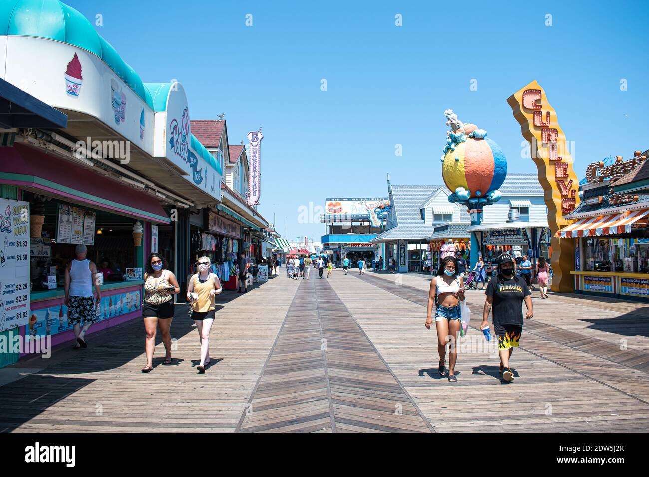 A sunny Day on The Wildwood NJ Boardwalk With People Enjoying Their Day