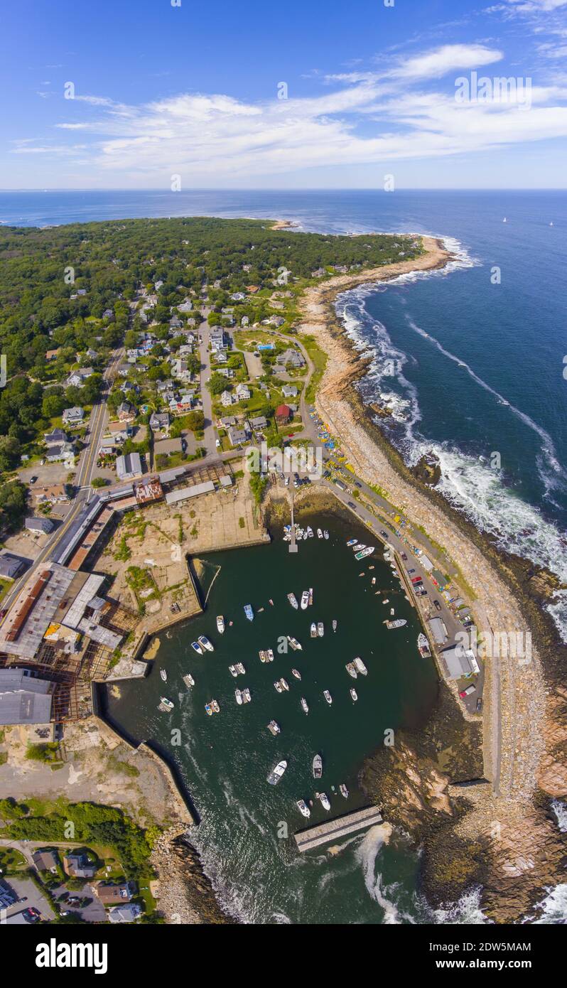 Village of Pigeon Cove aerial view in town of Rockport, Cape Ann