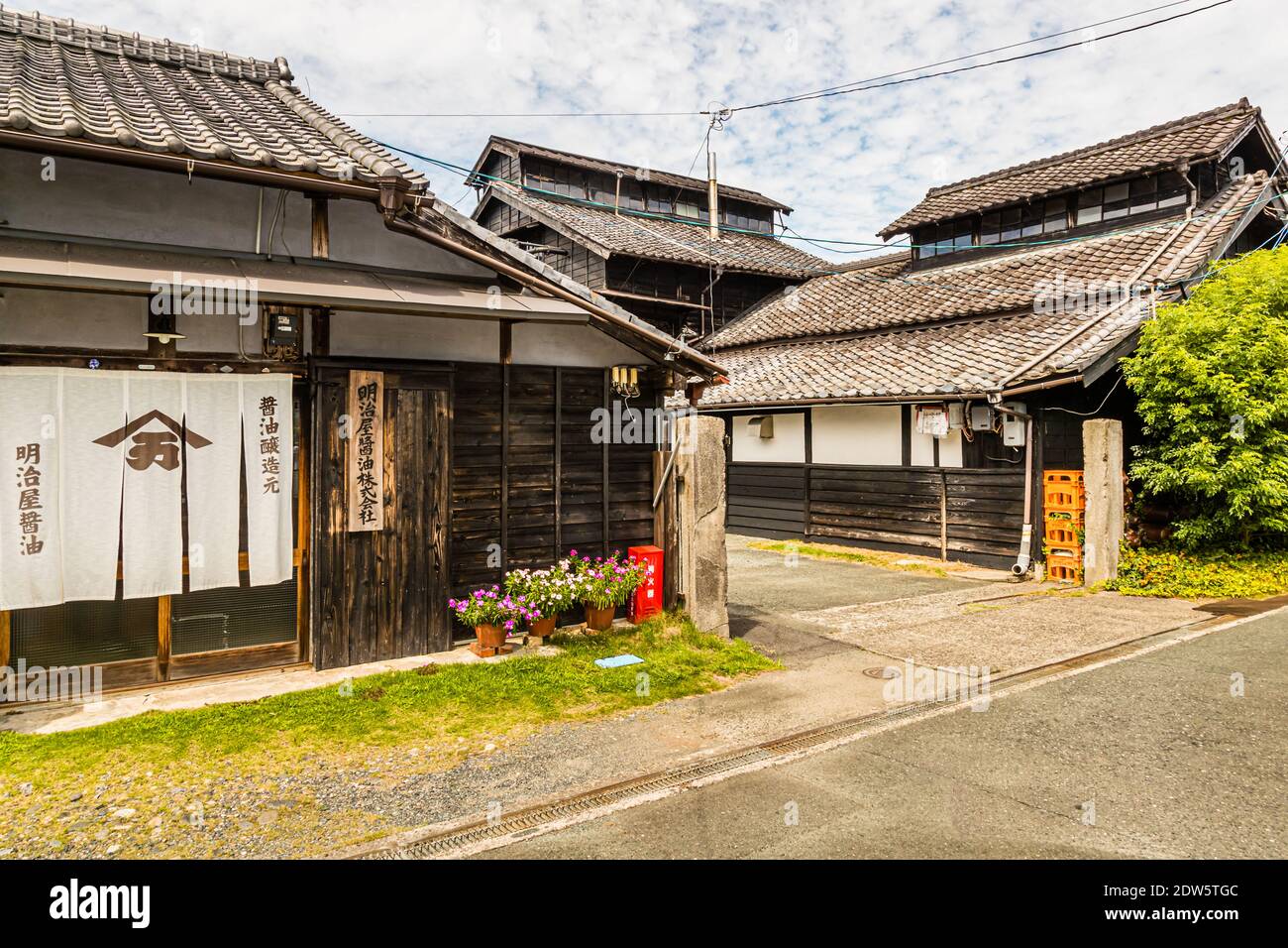 Production of Japanese soy sauce in 1872 Mejiiya Shoyu manufactory in Hamamatsu, Japan Stock Photo