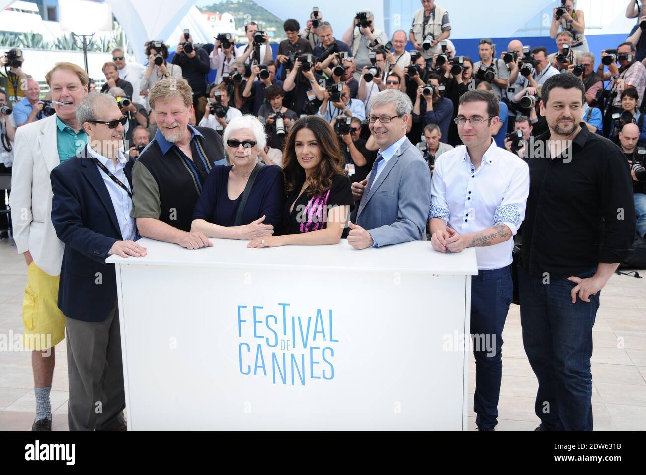 Salma Hayek, Roger Allers, Tomm Moore, Joan C Gratz, Joan Sfar, Bill Plympton, Paul Brizzi, Gaetan Brizzi posing at Homage To The Cinema D'Animation photocall held at the Palais Des Festivals in Cannes, France on May 17, 2014, as part of the 67th Cannes Film Festival. Photo by Aurore Marechal/ABACAPRESS.COM Stock Photo