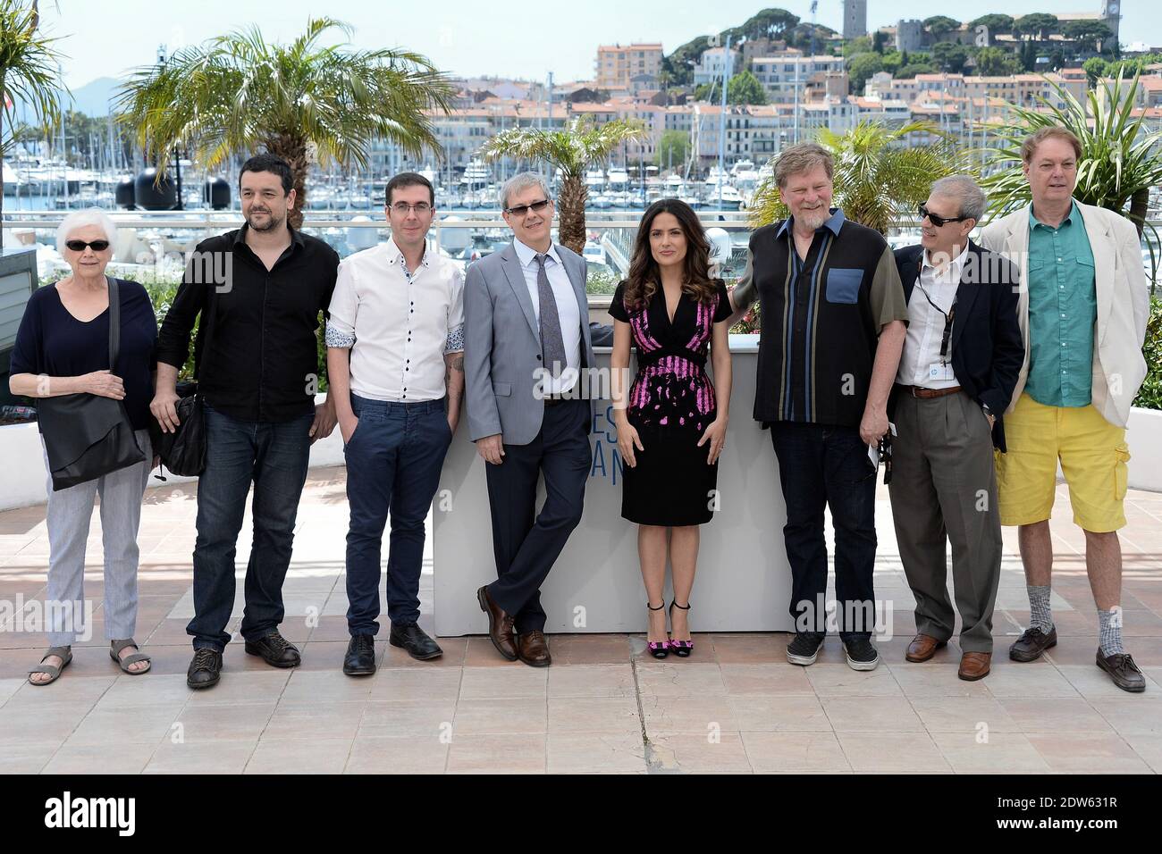 Salma Hayek, Roger Allers, Tomm Moore, Joan C Gratz, Joan Sfar, Bill Plympton, Paul Brizzi, Gaetan Brizzi posing at Homage To The Cinema D'Animation photocall held at the Palais Des Festivals in Cannes, France on May 17, 2014, as part of the 67th Cannes Film Festival. Photo by Nicolas Briquet/ABACAPRESS.COM Stock Photo