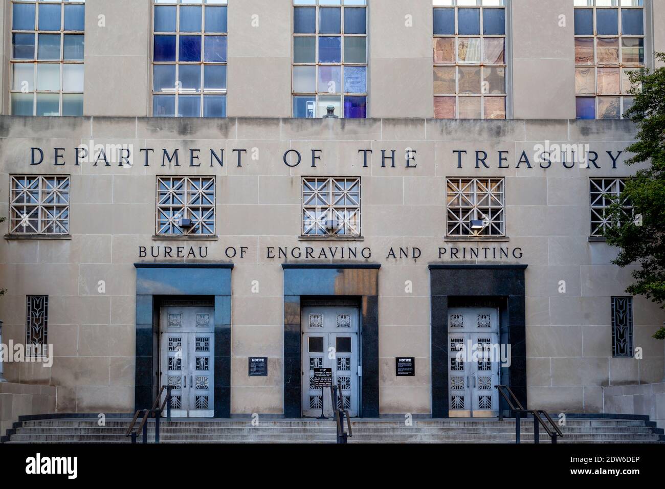 One of an entrance to Bureau of Engraving and Printing in Washington, D.C. Stock Photo