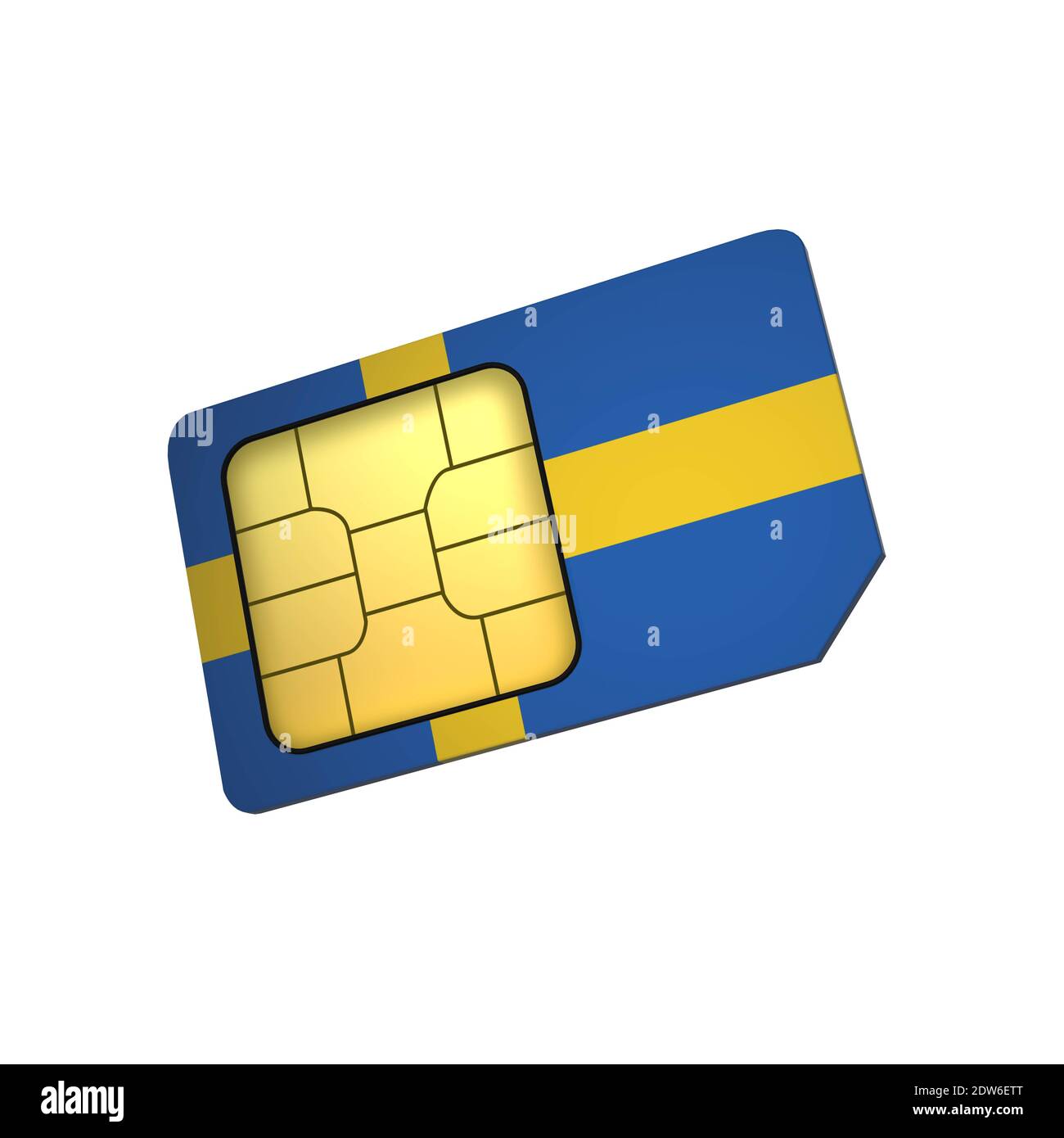 3D mobile phone sim card chip with Flag of Sweden isolated on a white
