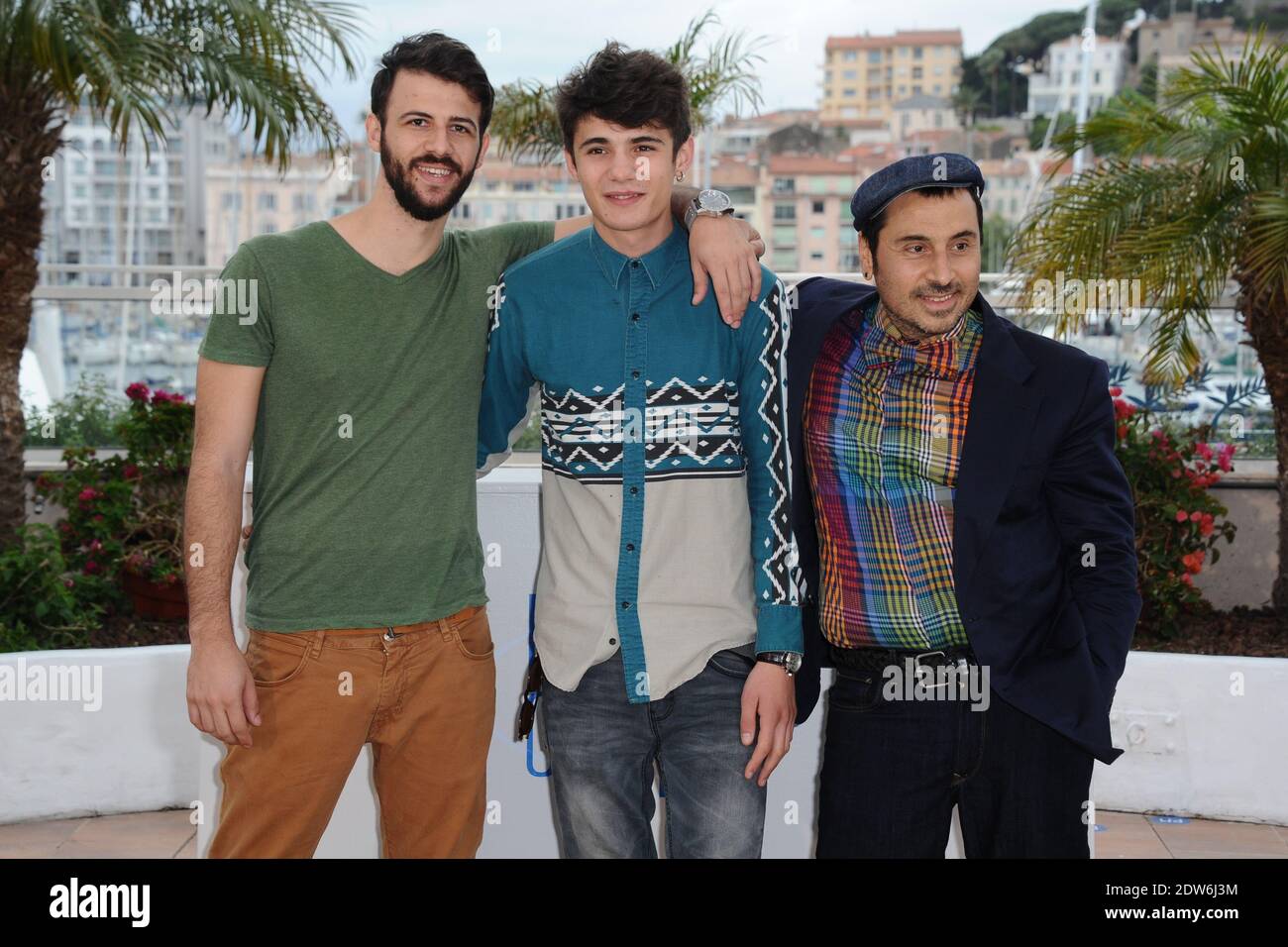Nikos Gelia, Kostas Nikouli and director Panos Koutras at the photo call  for the film Xenia at the 67th Cannes Film Festival, Mo Stock Photo - Alamy