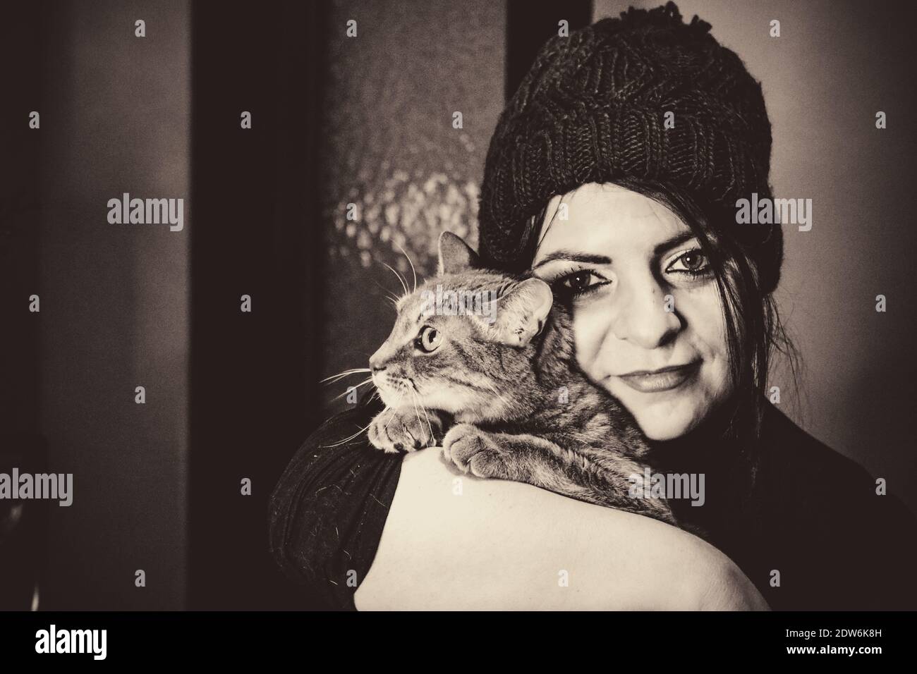 Black cat together with white cat hires stock photography and images