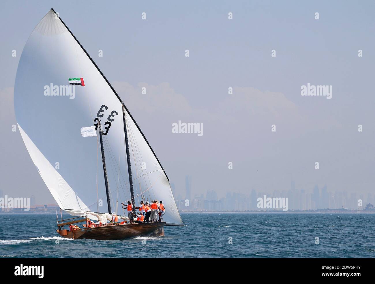 UAE participants of 'Barraq' boat, sail towards the finish line of the