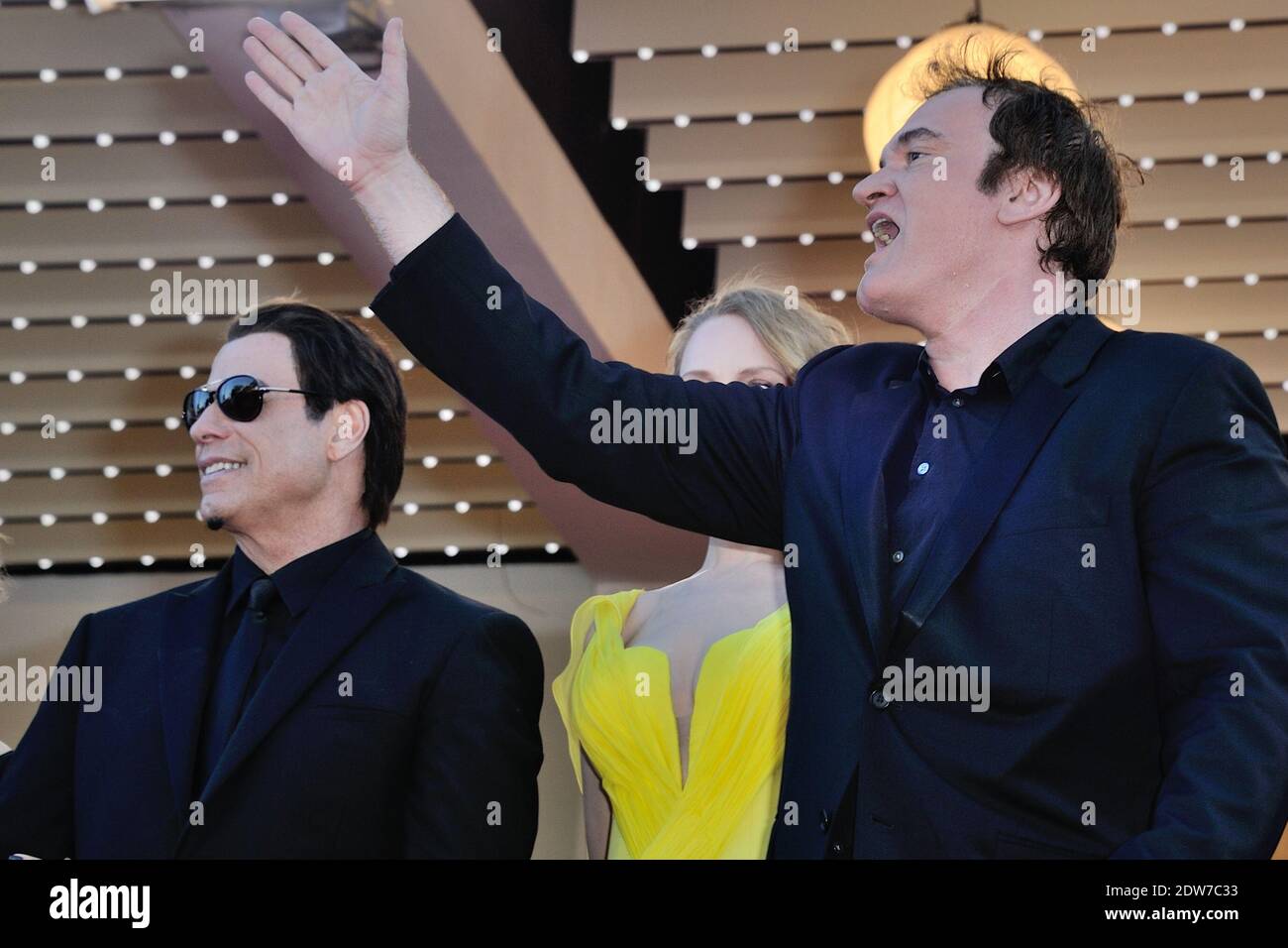 Quentin Tarantino, Uma Thurman, John Travolta arriving at the Palais des Festivals for the screening of the film Sils Maria as part of the 67th Cannes Film Festival in Cannes, France on May 23, 2014. Photo by Aurore Marechal/ABACAPRESS.COM Stock Photo