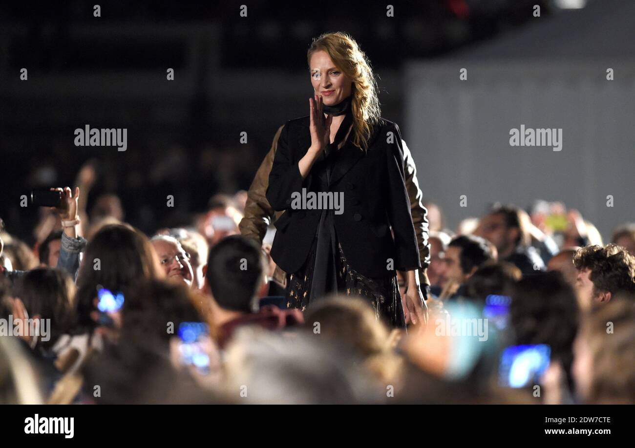 Uma Thurman attending a beachside screening hosted for the 20th anniversary of Quentin Tarantino?s film 'Pulp Fiction' as part of the the 67th Cannes Film Festival in Cannes, France on May 23, 2014. Photo by Lionel Hahn/ABACAPRESS.COM Stock Photo