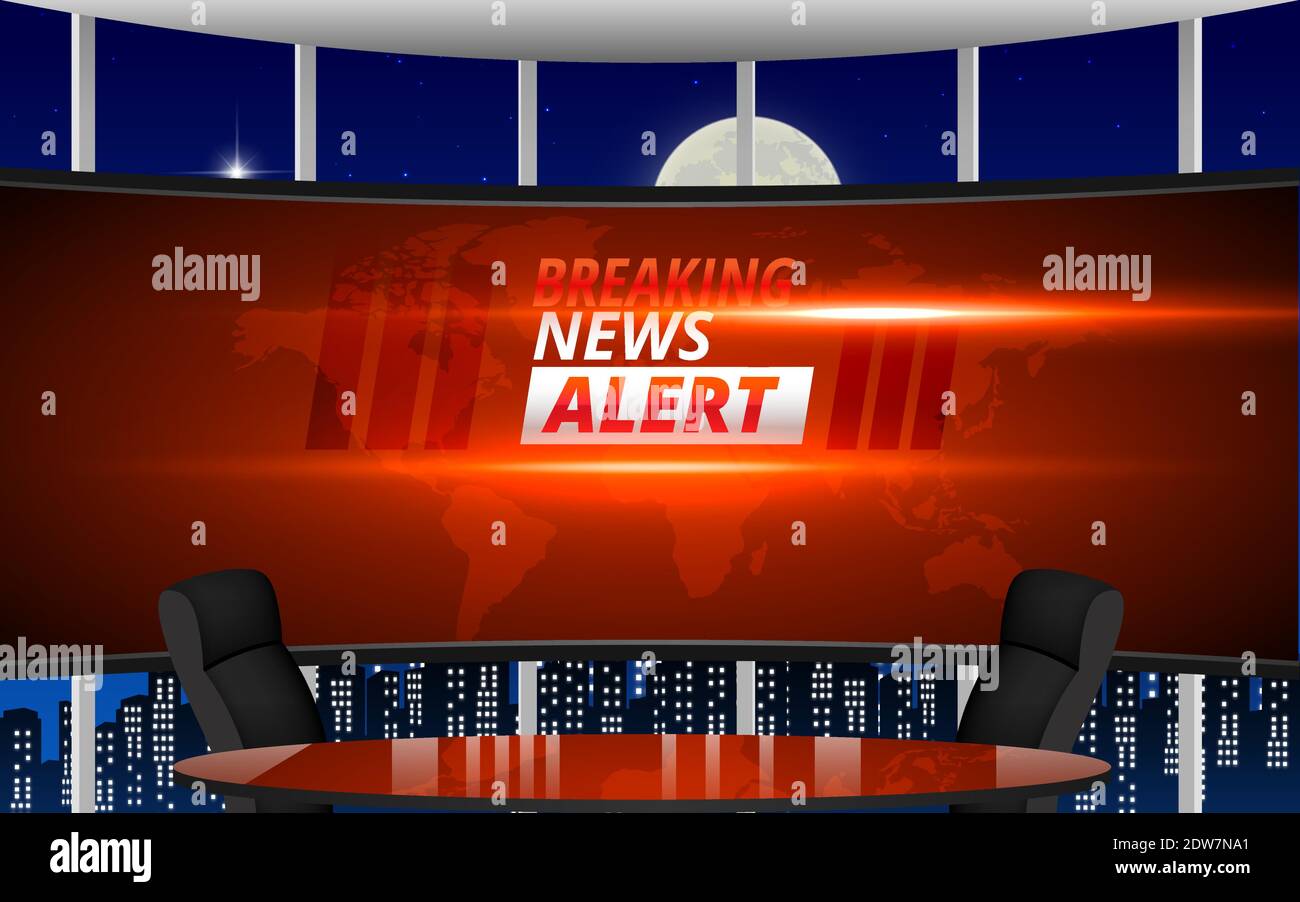 Table With Breaking News Alert On Led Screen Background In The News Studio Stock Vector Image Art Alamy