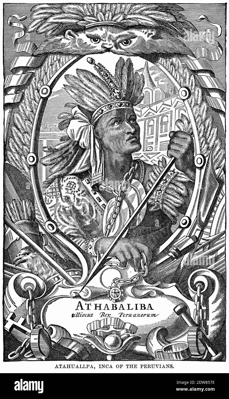 Atahuallpa, Inca of the Peruvians, Illustration, Ridpath's History of the World, Volume III, by John Clark Ridpath, LL. D., Merrill & Baker Publishers, New York, 1897 Stock Photo