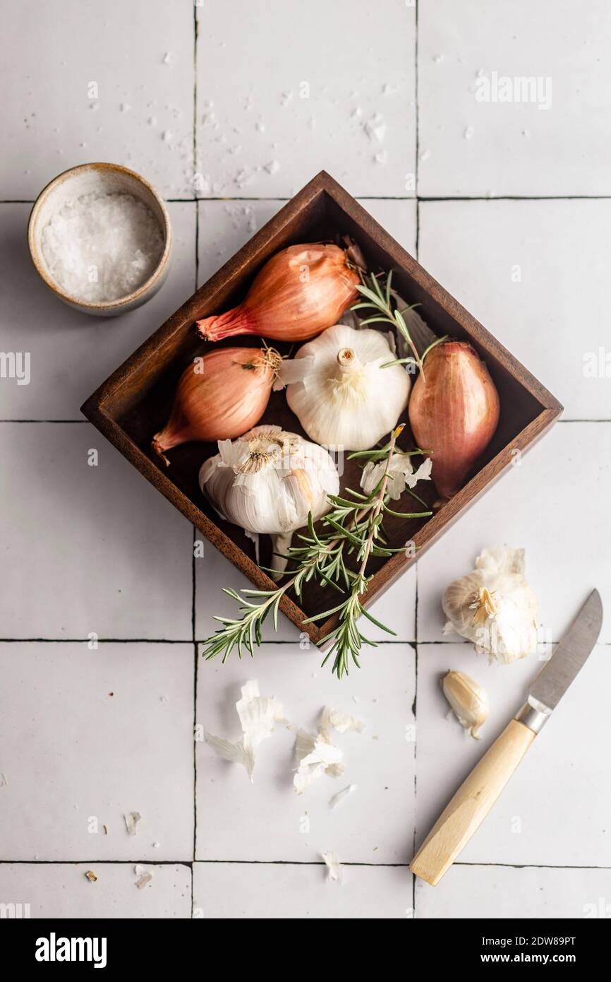 Shallots and garlic Stock Photo