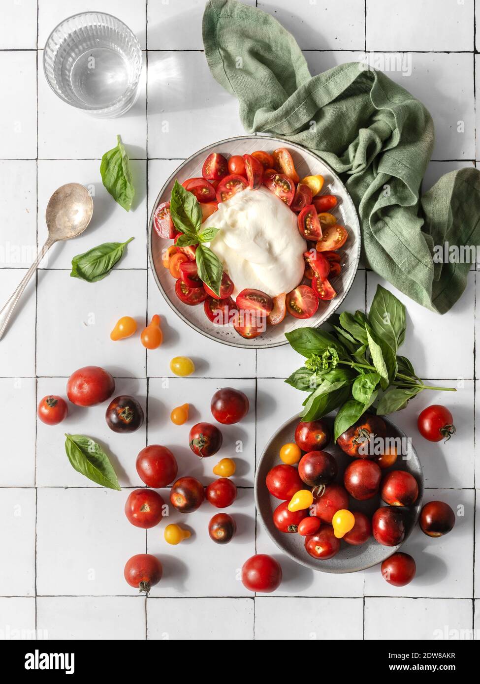 Tomato salad with burrata Stock Photo