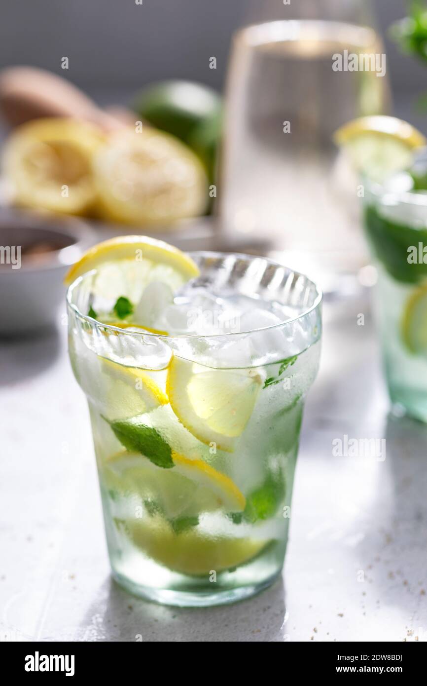 Lime and lemon spritzer Stock Photo